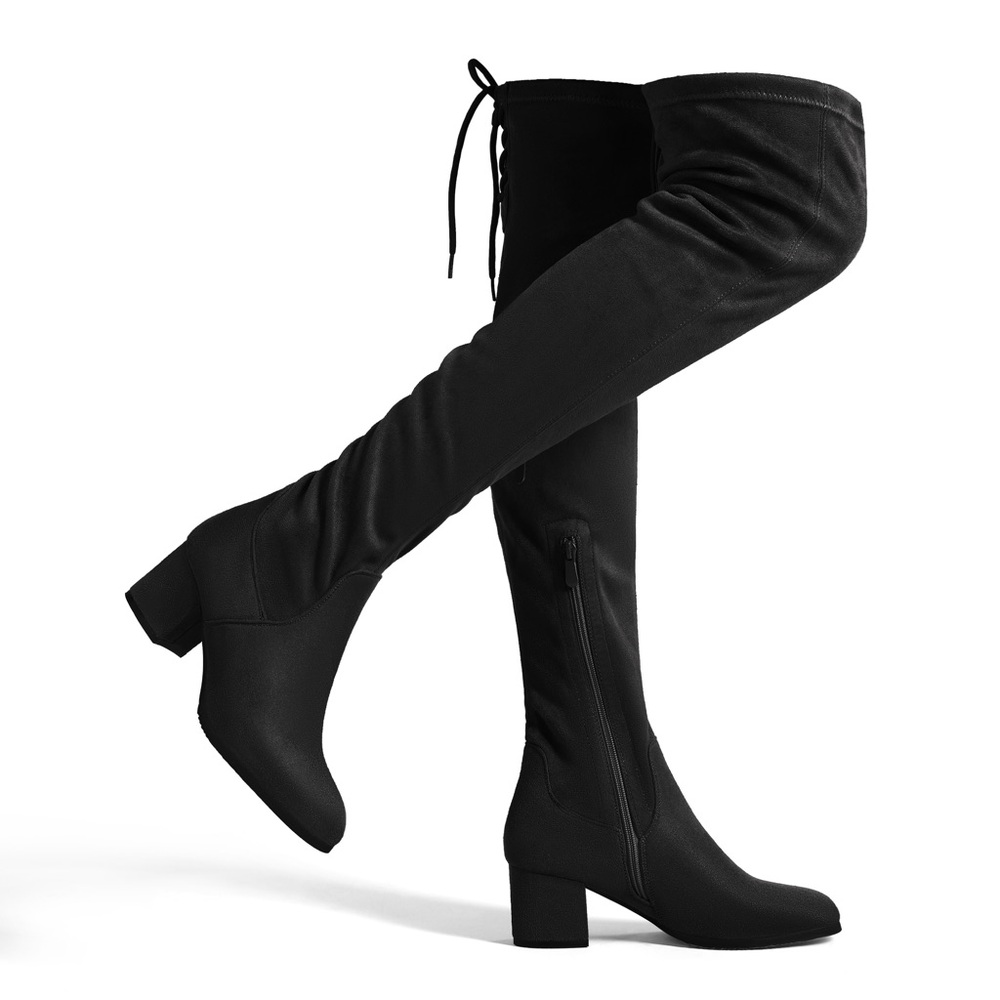 NWOT Dream Pairs Black Laurence Over-the-knee Chunky Heel Boots, Size 6.5